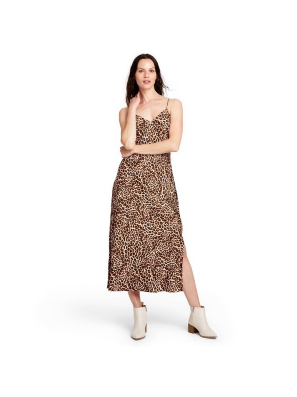 Nili Lotan Leopard Print Slip Dress Brown, S, 18” PTP, 51” L